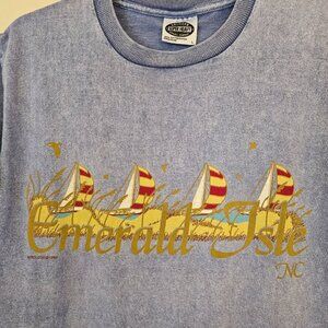 Free W/Purchase T Shirt Sailboats Size L Short Sleeve Cotton Emerald Isle